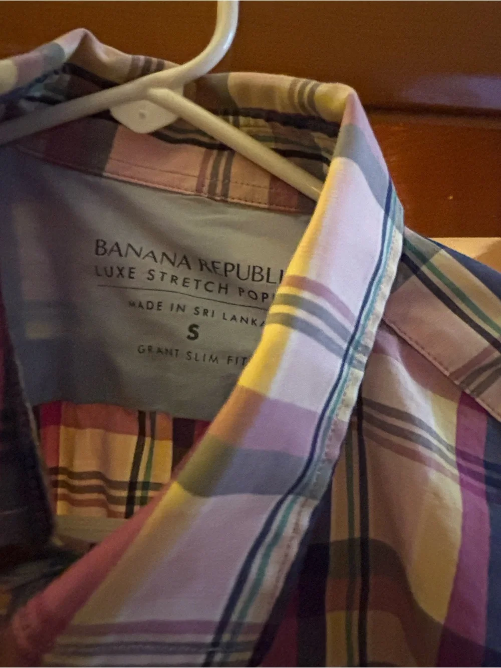Banana Republic Men's Plaid Dress Shirt - Purple, Green & White
